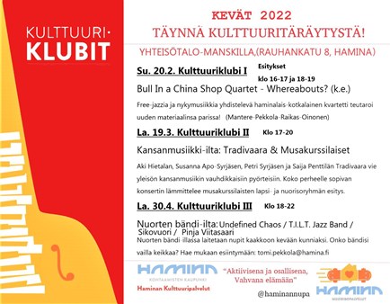 Kulttuuriklubi II: Kansanmusiikki-ilta: Tradivaara ja Musakurssilaiset -  Kaakkois-Suomen tapahtumat